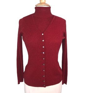Ribbed Cardigan Twin Set Turtle Neck Sleeveless Christmas Petite Sophisticate